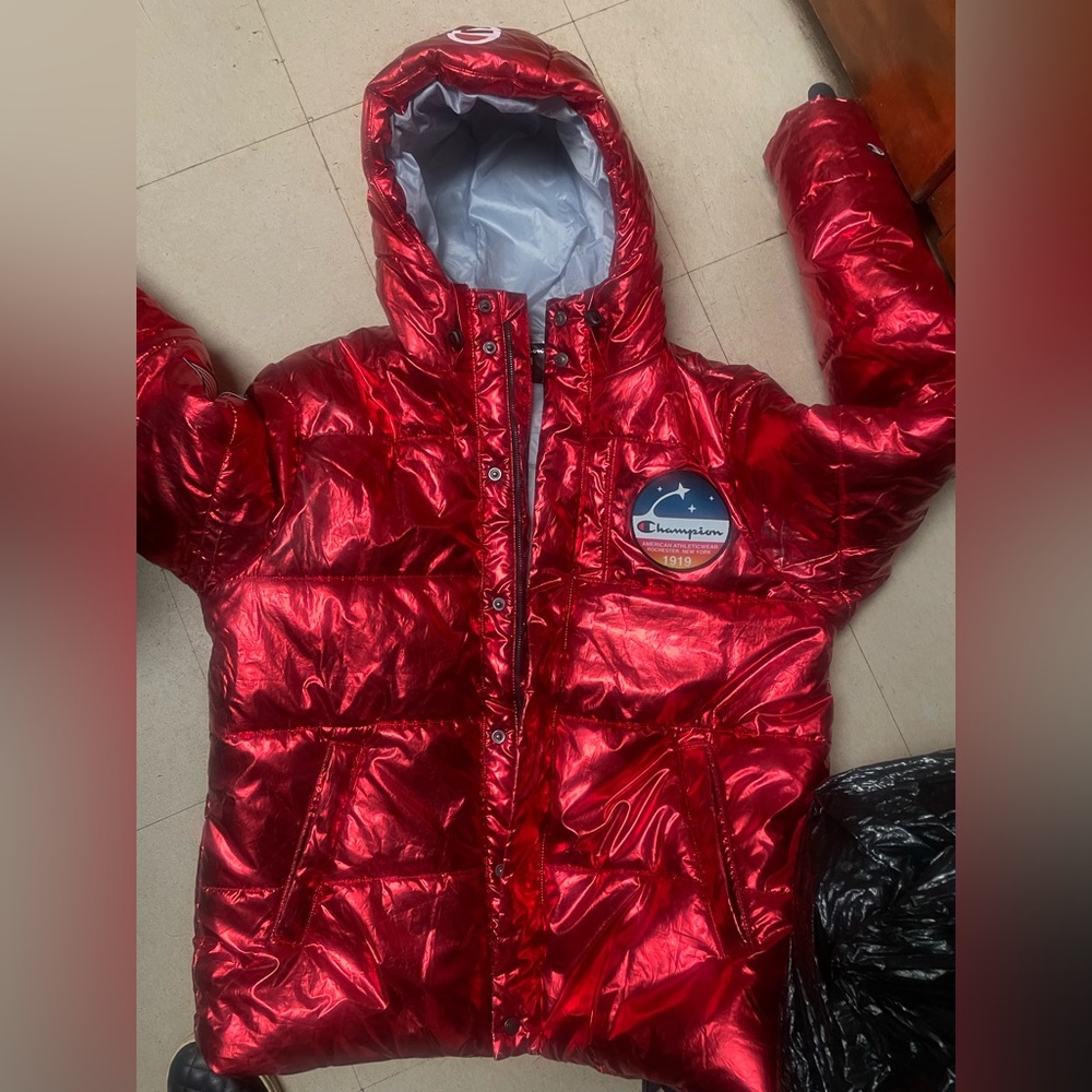 Champion Red Metallic Ski Jacket with Hood, M